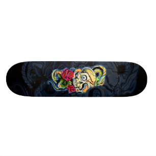 Skull Snake Roses Design Skateboard