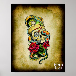 Skull Snake Roses Poster