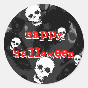 Skull Spectres B&W 'Happy Halloween' sticker