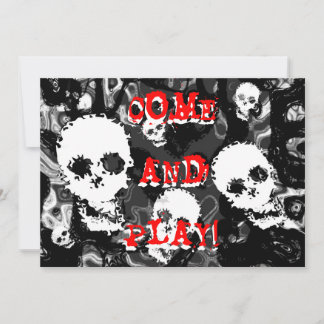 Skull Spectres B&W red 'Come and Play!' invitation