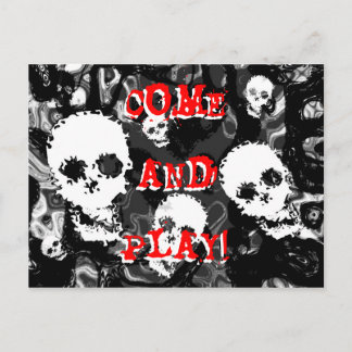 Skull Spectres B&W red 'Come and Play!' postcard