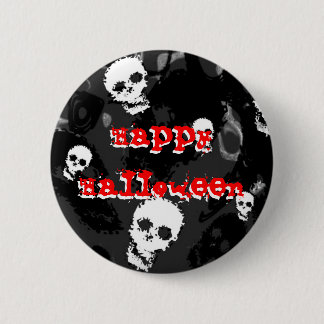 Skull Spectres B&W red 'Happy Halloween' button