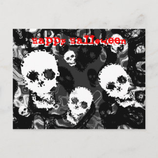 Skull Spectres b&W red 'Happy Halloween' postcard
