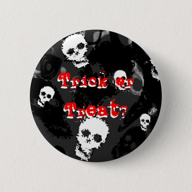 Skull Spectres B&W red 'Trick or Treat?' button (Front)