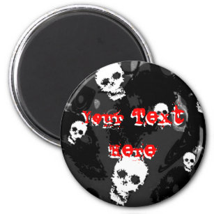 Skull Spectres B&W red 'Your Text' fridge magnet