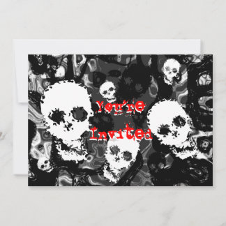 Skull Spectres B&W red 'You're Invited' invitation