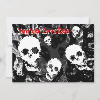 Skull Spectres B&W red 'You're Invited' invitation