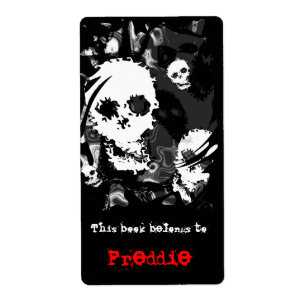 Skull Spectres B&W swirl bookplate label
