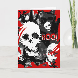 Skull Spectres B&W swirl red 'BOO!' halloween card