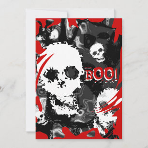 Skull Spectres B&W swirl red 'BOO!' invitation
