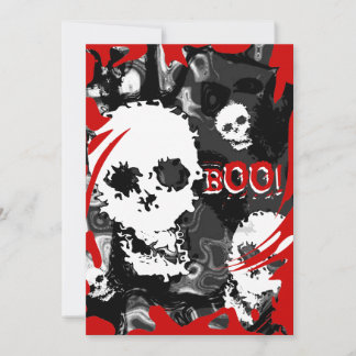 Skull Spectres B&W swirl red 'BOO!' invitation