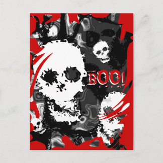 Skull Spectres B&W swirl red 'Boo!' postcard