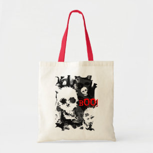 Skull Spectres B&W swirl red 'Boo!' tote bag