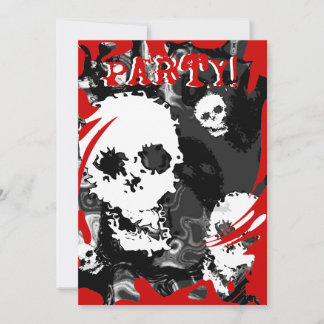 Skull Spectres B&W swirl red 'Party' invitation