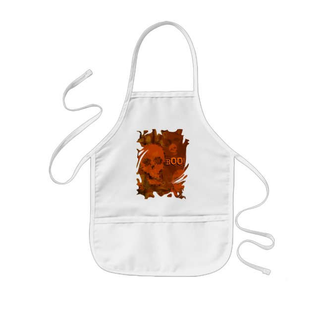 Skull Spectres Orange 'Boo!' swirl apron (Front)
