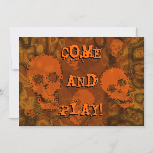 Skull Spectres Orange 'Come and Play!' invitation (Front)