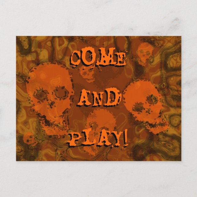 Skull Spectres Orange 'Come and Play!' postcard (Front)