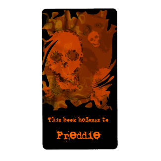 Skull Spectres Orange swirl bookplate label