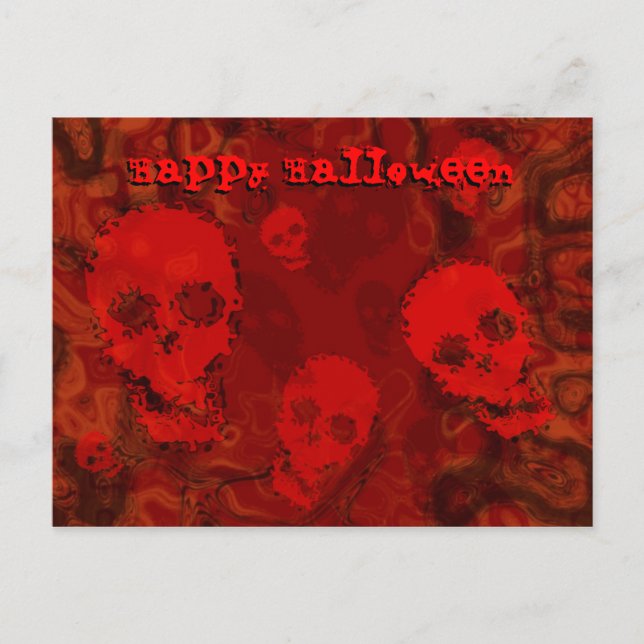 Skull Spectres Red 'Happy Halloween' postcard (Front)