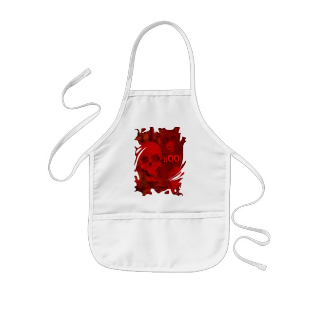 Skull Spectres Red swirl 'Boo!' apron (Front)