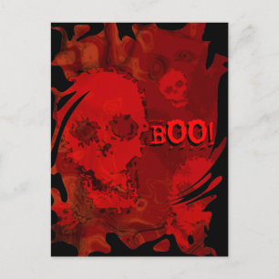Skull Spectres Red swirl 'Boo!' postcard