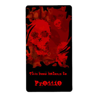 Skull Spectres Red swirl bookplate label