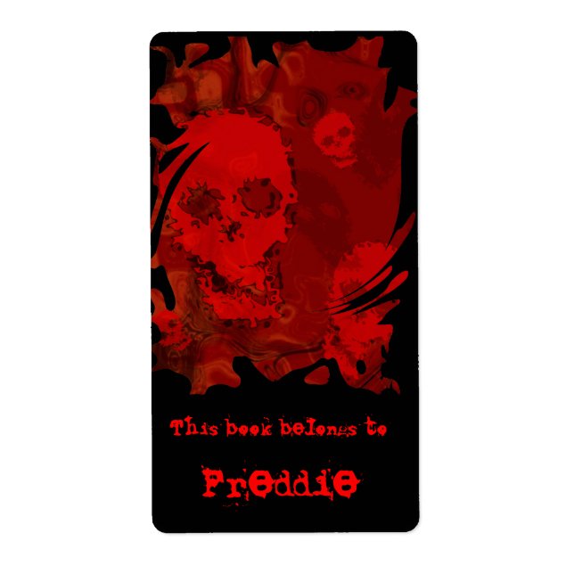 Skull Spectres Red swirl bookplate label (Front)