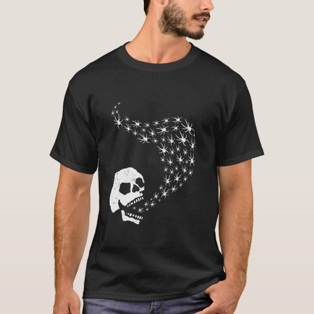 Skull Spiders Mouth Halloween T Shirt (Front)