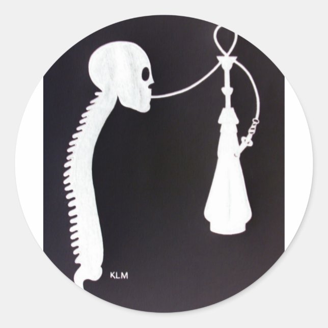 Skull&Spine w/ Hookah Classic Round Sticker (Front)