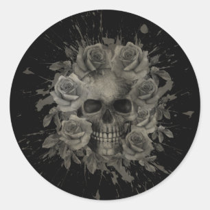 SKULL SPLASH BOUQUET   CLASSIC ROUND STICKER