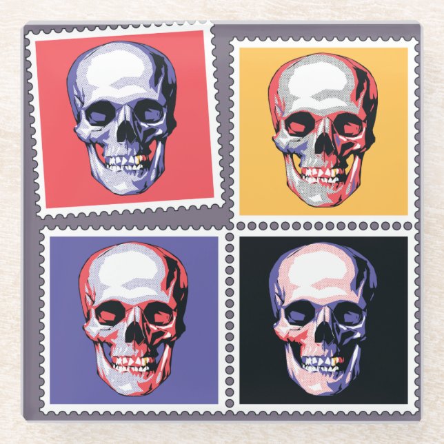 Skull Stamps Glass Coaster (Front)