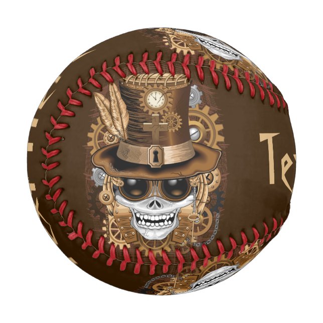 Skull Steampunk Voodoo Retro Machine Baseball (Front Left)