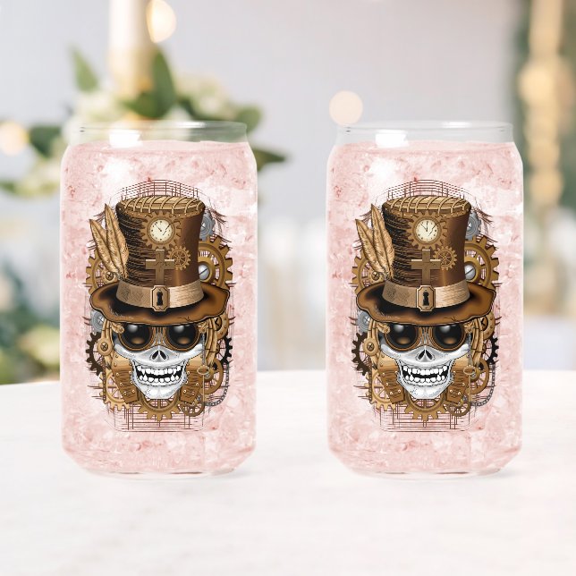 Skull Steampunk Voodoo Retro Machine Can Glass (Insitu (Wedding))