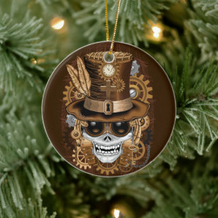 Skull Steampunk Voodoo Retro Machine Ceramic Tree Decoration
