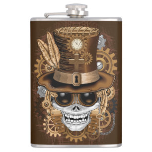 Skull Steampunk Voodoo Retro Machine Hip Flask