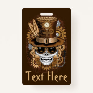 Skull Steampunk Voodoo Retro Machine ID Badge
