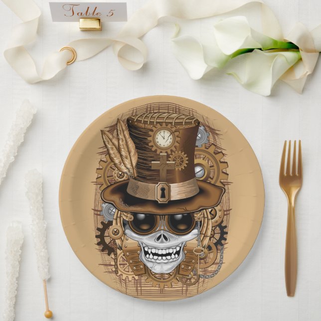 Skull Steampunk Voodoo Retro Machine Paper Plate (Wedding)
