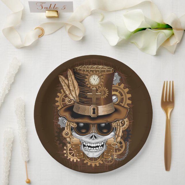 Skull Steampunk Voodoo Retro Machine Paper Plate (Wedding)