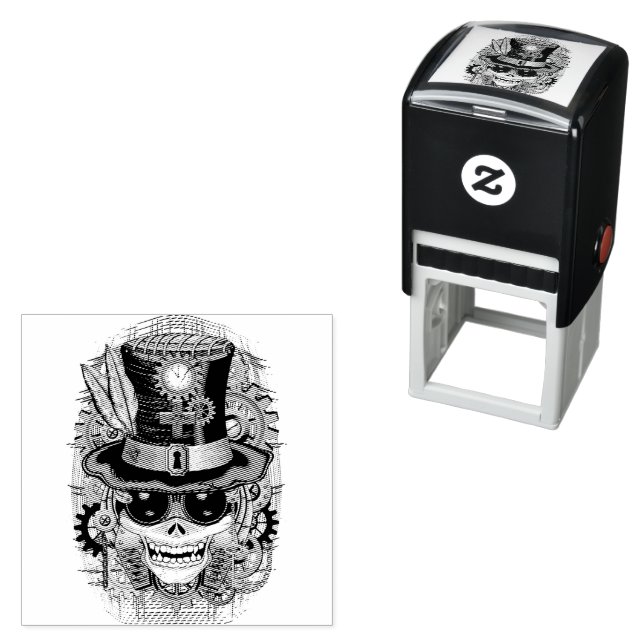 Skull Steampunk Voodoo Retro Machine Self-inking Stamp (In Situ)