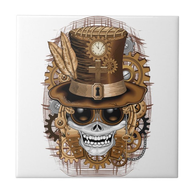 Skull Steampunk Voodoo Retro Machine Tile (Front)