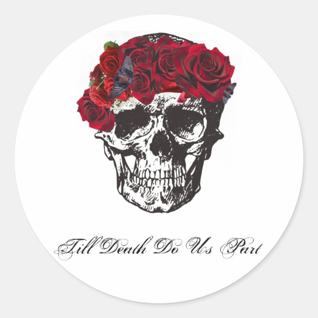 Skull Stickers - Till Death Do Us Part Red Rose (Front)
