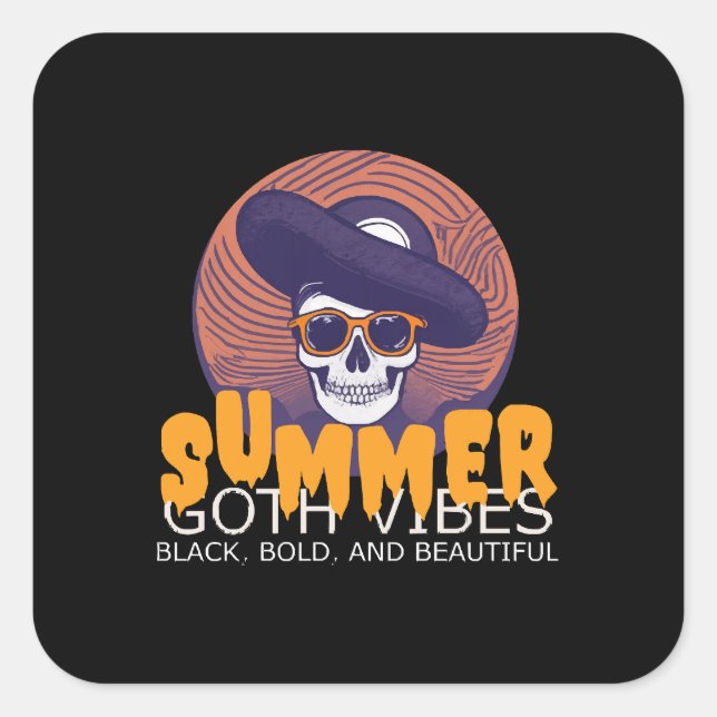 skull summer hat square sticker (Front)