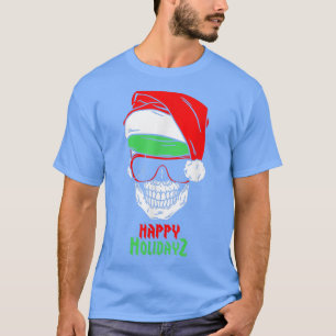 Skull Sunglasses Santa Claus Hat Happy Holiday T-Shirt