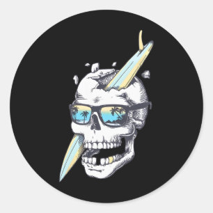 Skull Surfing Summer Vibes Beach Skeleton Sea Meme Classic Round Sticker