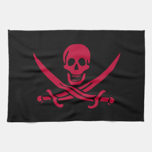 Skull & Swords Pirate flag of Calico Jack Crimson  Tea Towel