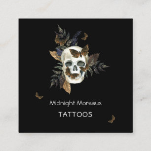 Skull Tattoo Artist QR Code Botanical Square Business Card