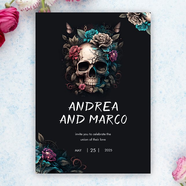 Skull Tattoo Rock and Roll Gothic Wedding Invitation (Skull Tattoo Rock and Roll Gothic Wedding Invitation)