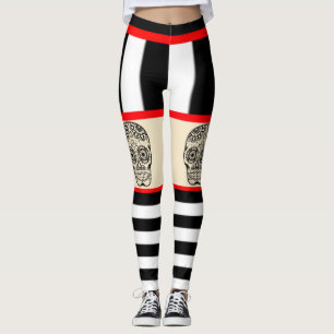 Skull Tattoo Striped Leggings