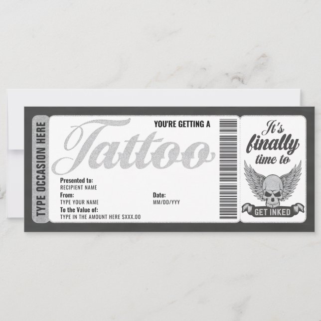 Skull Tattoo Voucher Certificate Ticket Gift Card (Front)