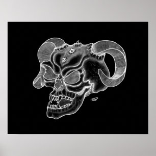 Skull Teufelschädel schwarz weiß Zeichnung Poster